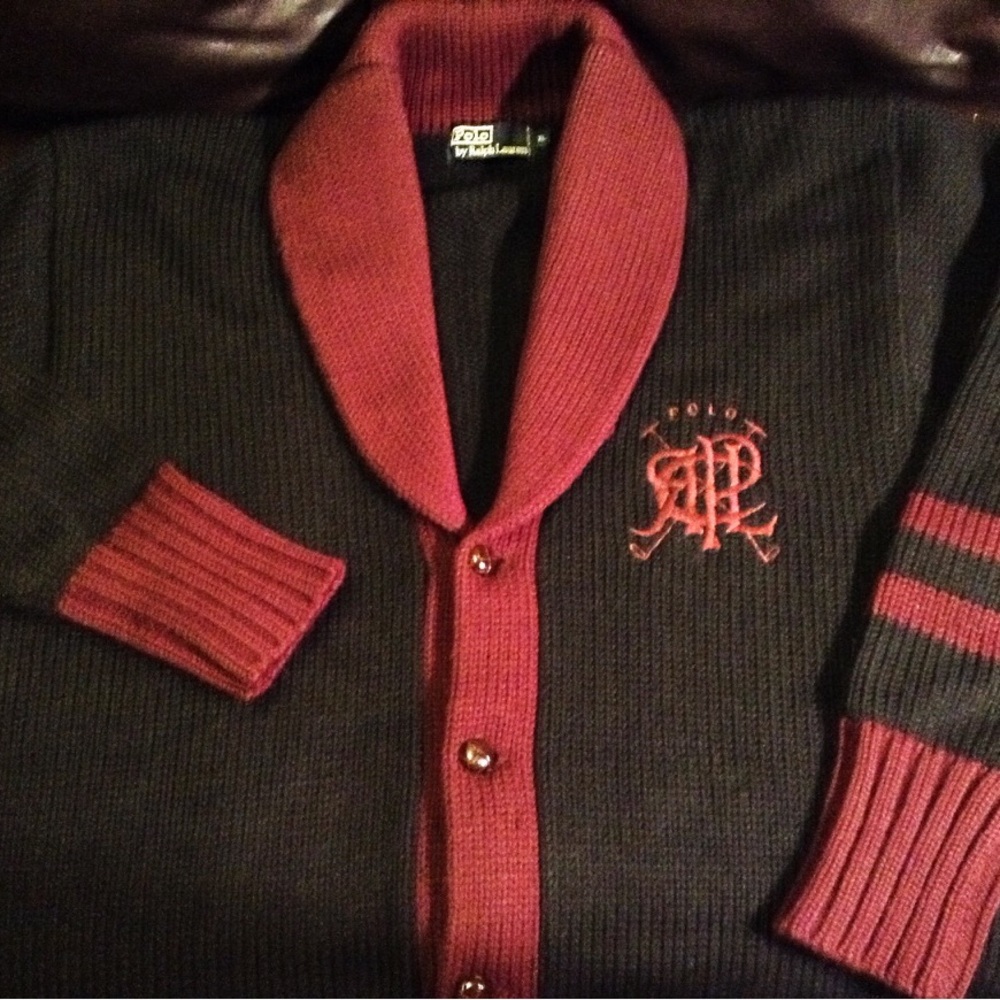 Polo by Ralph Lauren Country Estate Shawl Cardigan in Black and Red